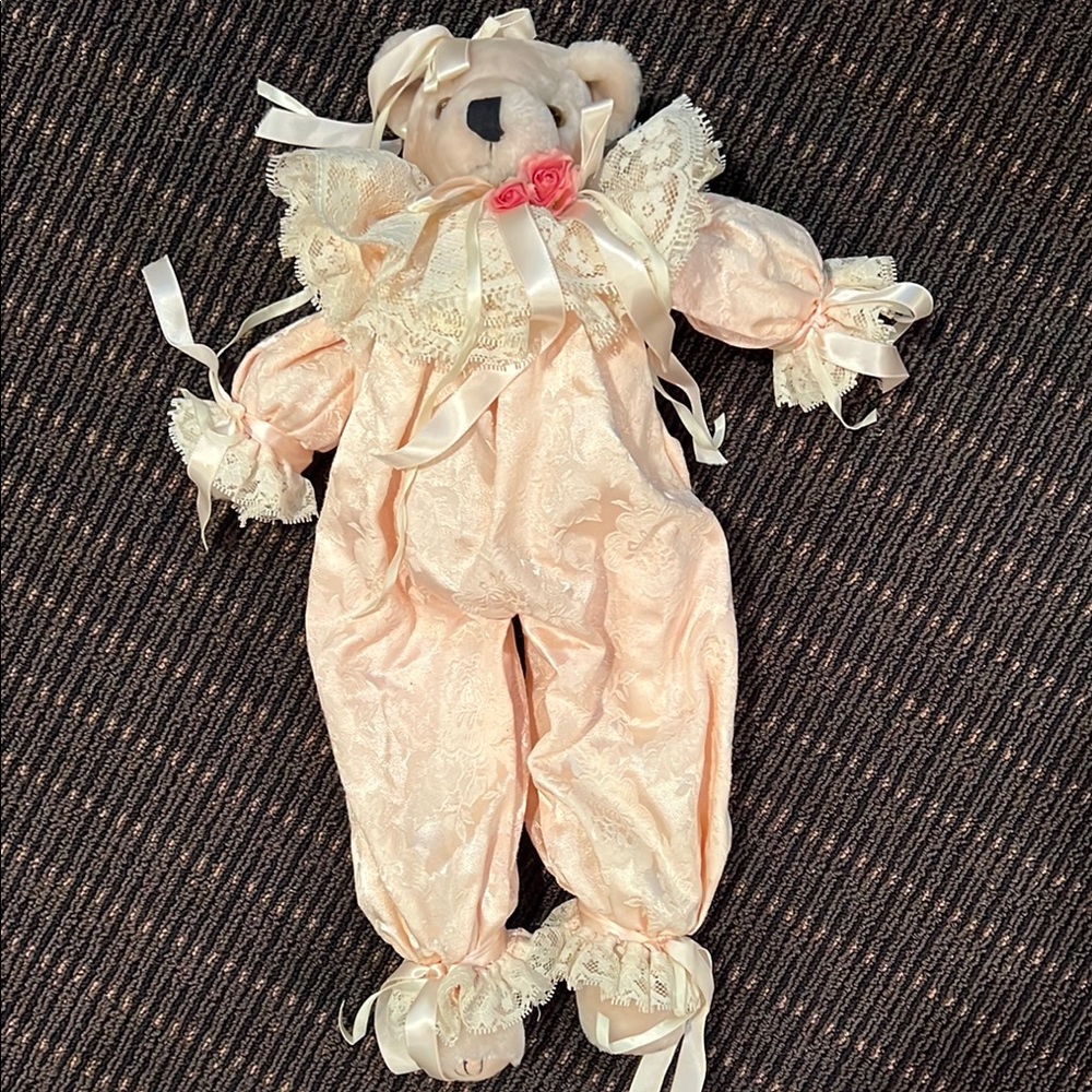 Elegant Lace Teddy Bear Doll - Cream and Pink